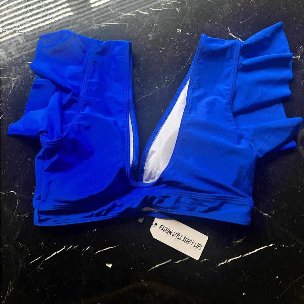 Blue Ruffled Bikini Top - Picture 4 of 9